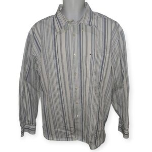 TOMMY HILFIGER Dress Shirt 80's Two Ply Cotton Men's Button Up Striped Shirt